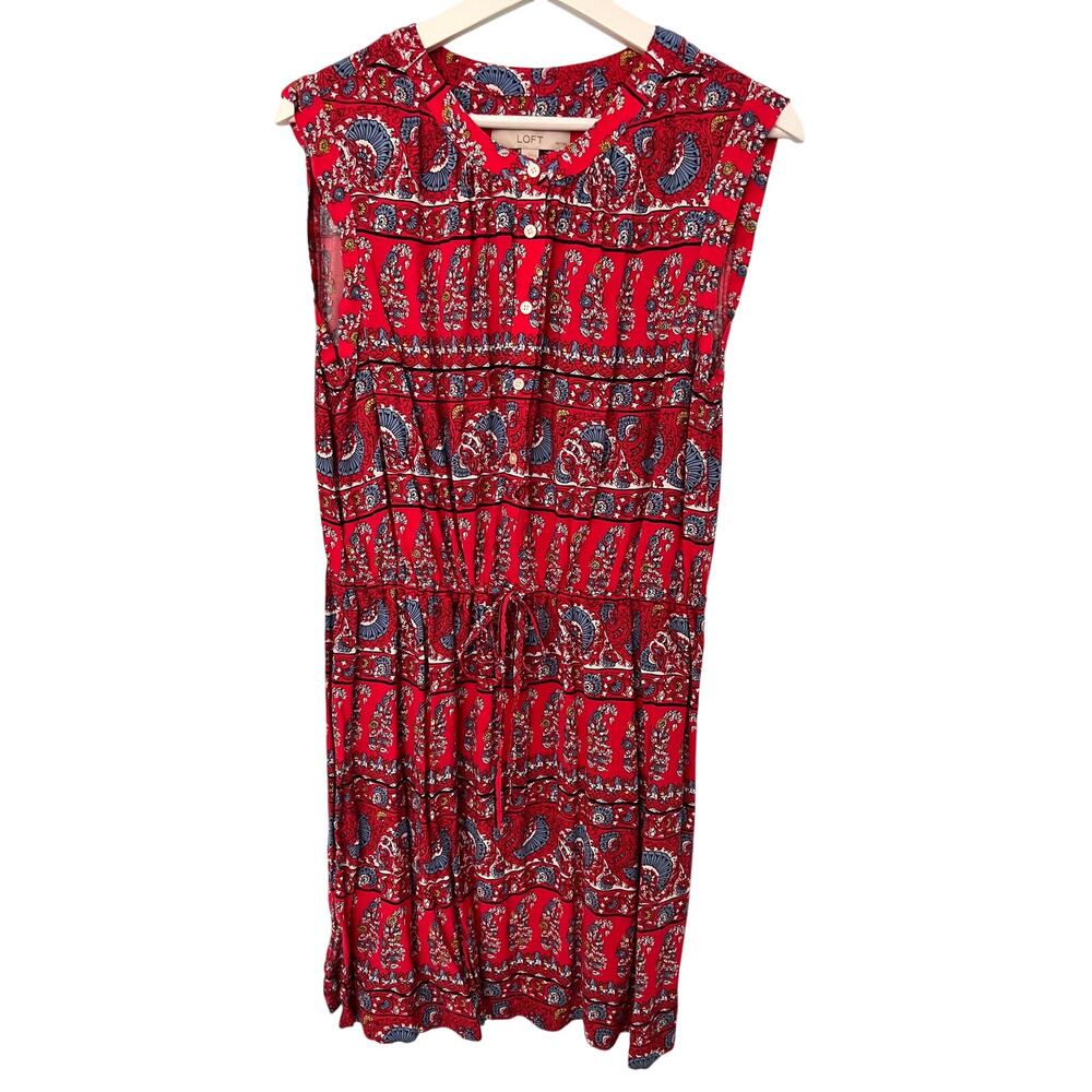 LOFT Women's Red and Blue Paisley Dress LP